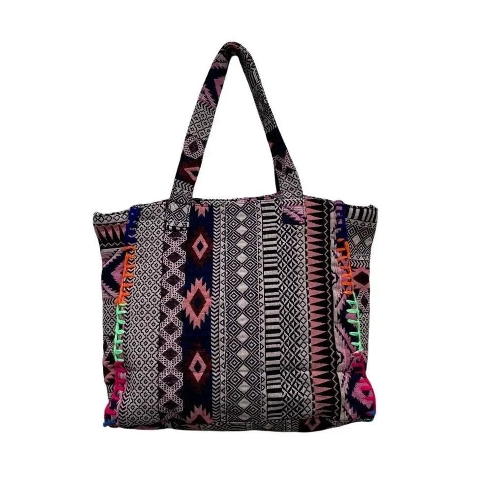 NWOT Boho Shoulder Tote Bag Women's Large Multicolor Aztec Tribal Ethnic Design